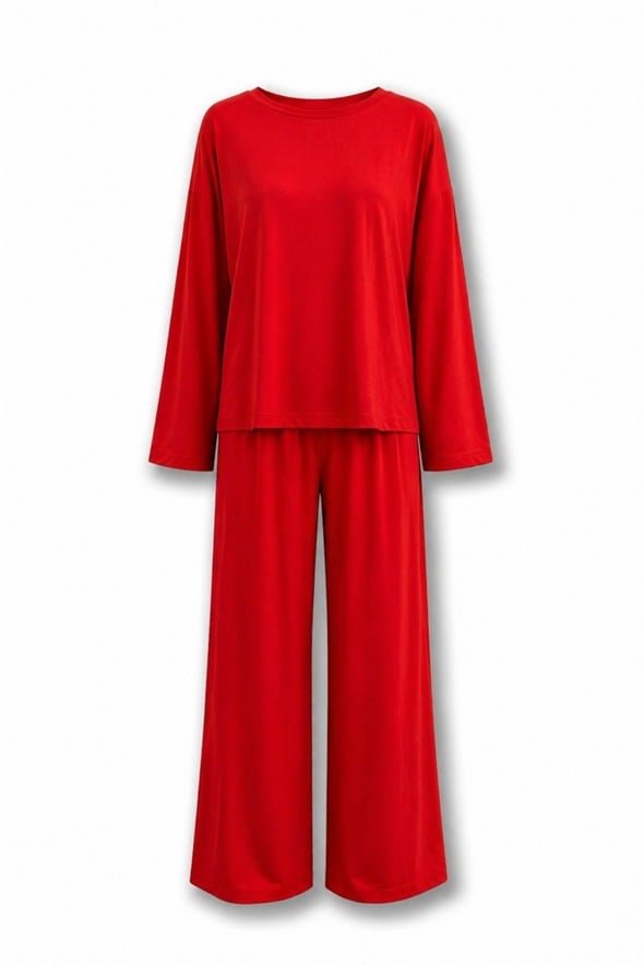 Kırmızı Bisiklet Yaka Pijama Takım 0009