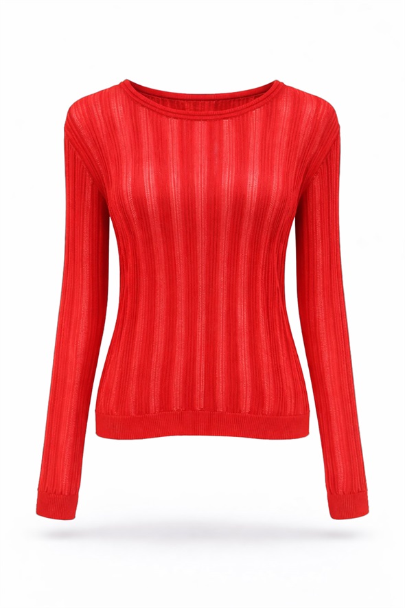 Kırmızı Bisiklet Yaka Transparan Triko 251327