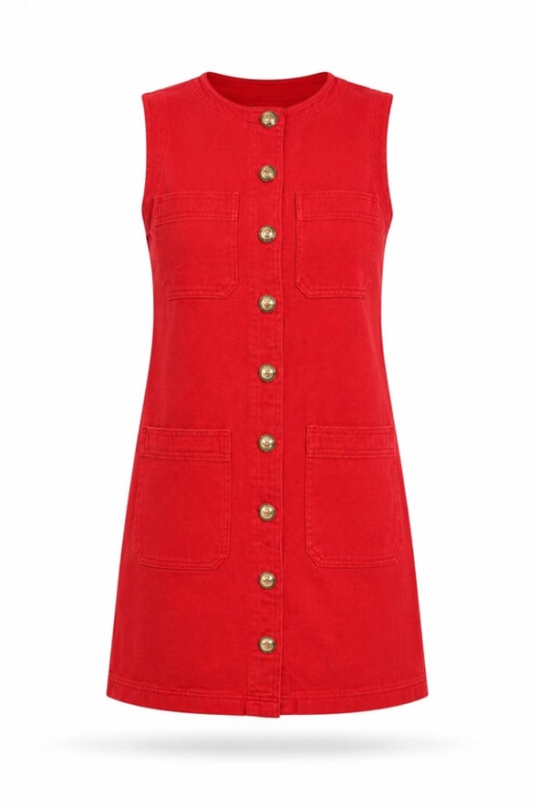 Kırmızı Denim Mini Elbise 37485