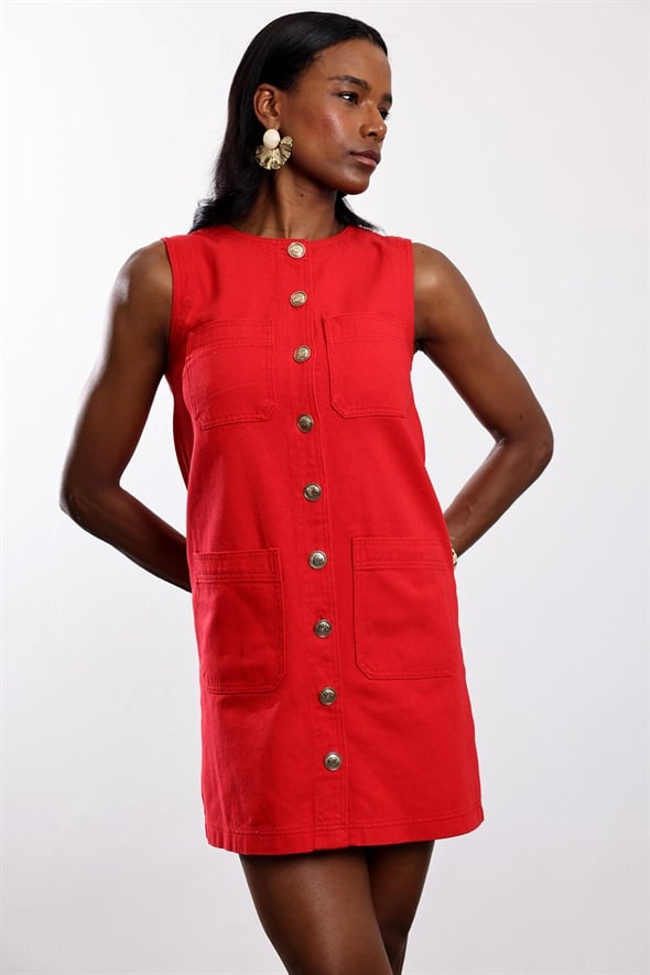 Kırmızı Denim Mini Elbise 37485