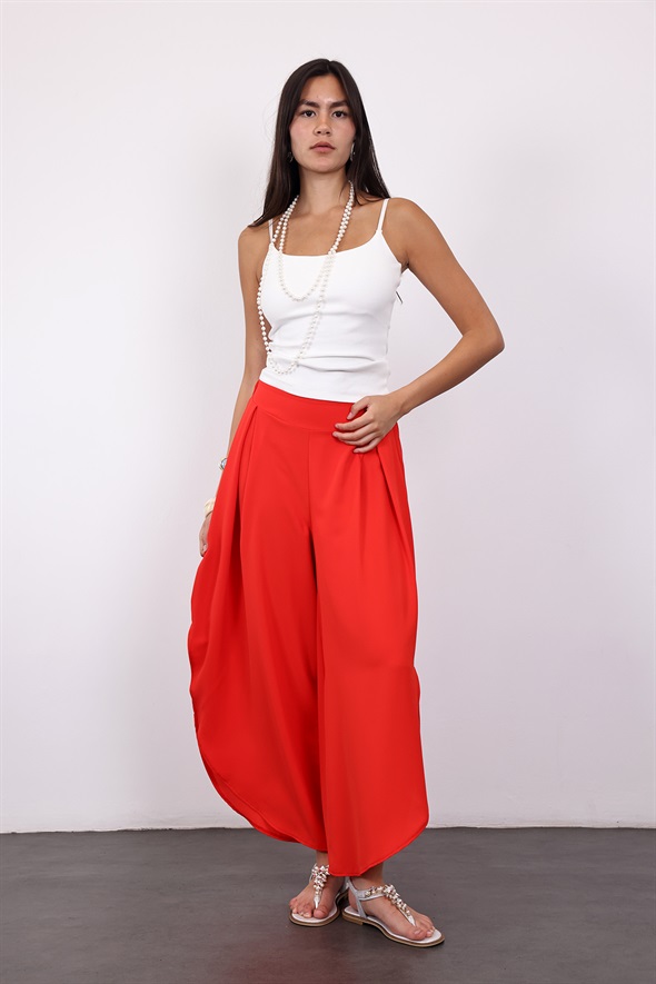 Kırmızı Geniş Paça Pantolon 03070