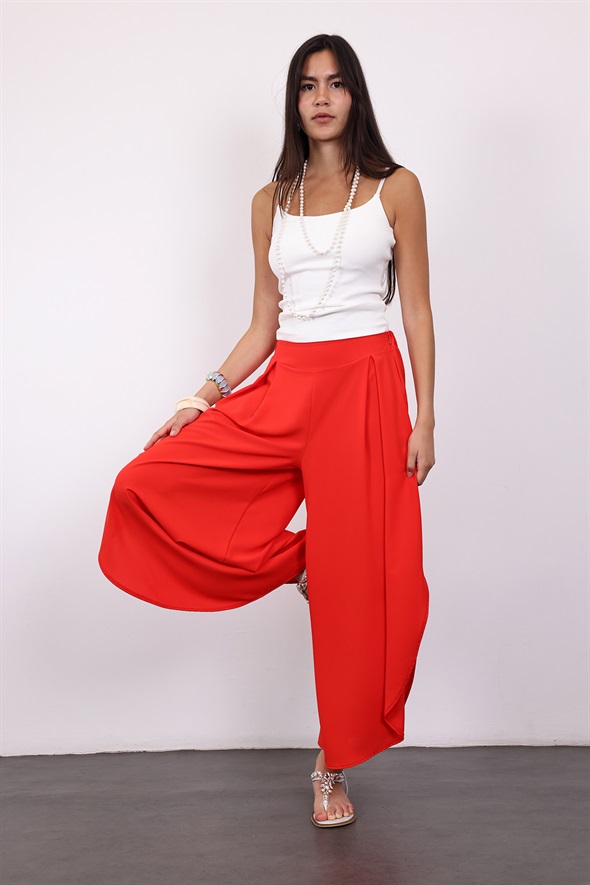 Kırmızı Geniş Paça Pantolon 03070