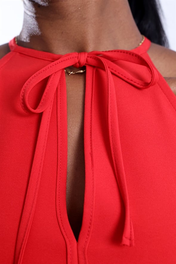Kırmızı Halter Yaka Peplum Bluz 17767
