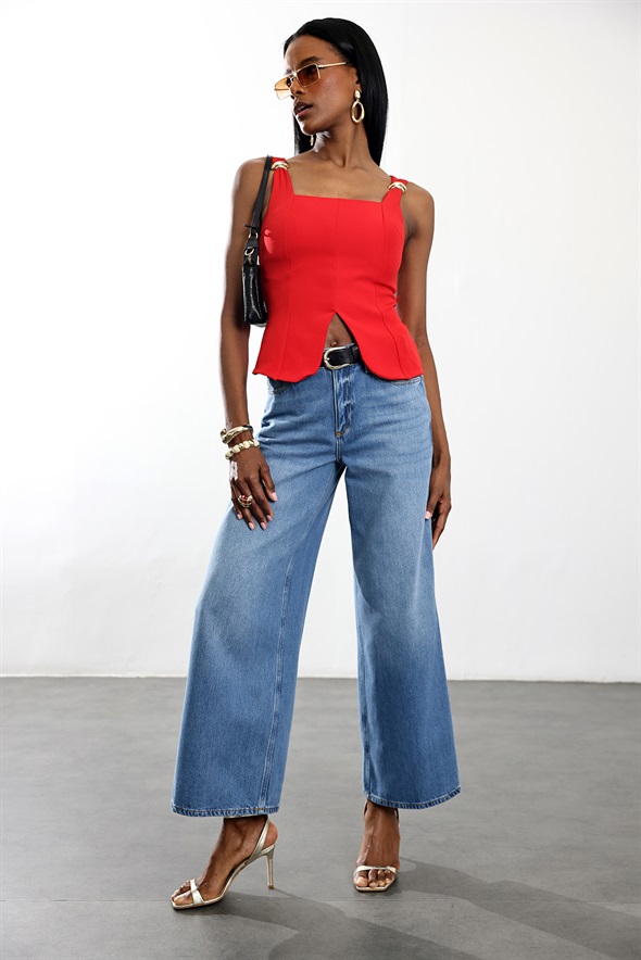 Kırmızı Kare Yaka Büstiyer 1047