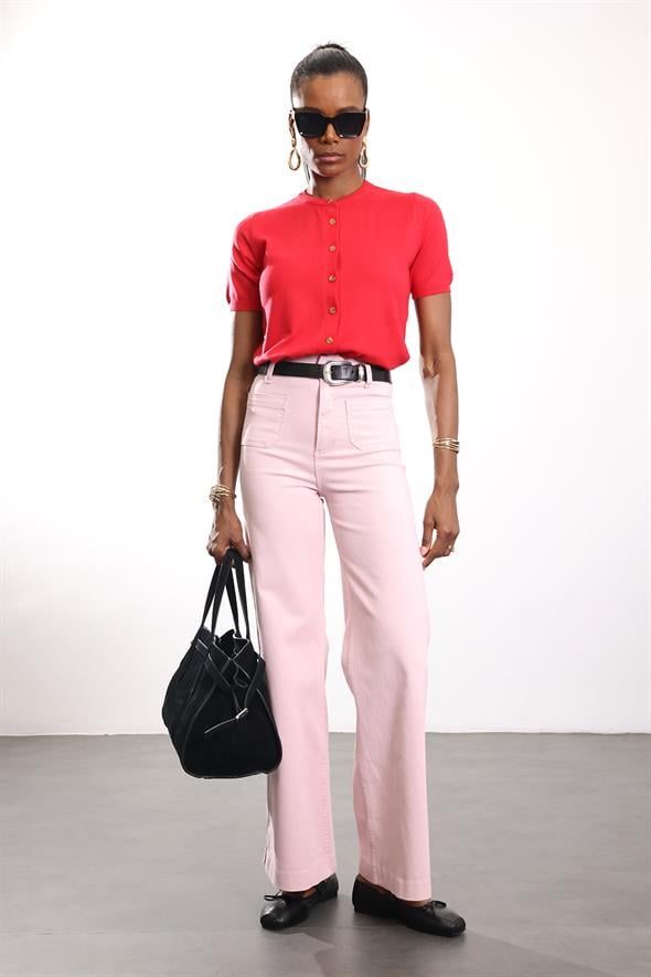 Kırmızı Kısa Kollu Triko Hırka 