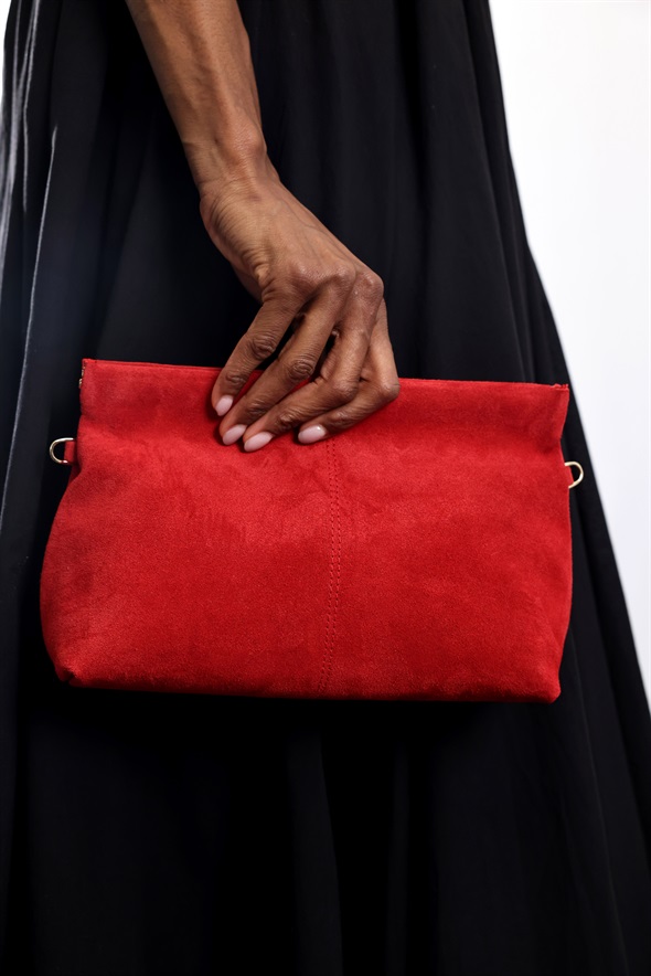 Kırmızı Nice Süet Askılı Clutch Çanta 7990