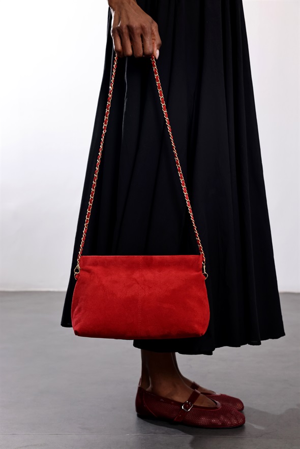 Kırmızı Nice Süet Askılı Clutch Çanta 7990