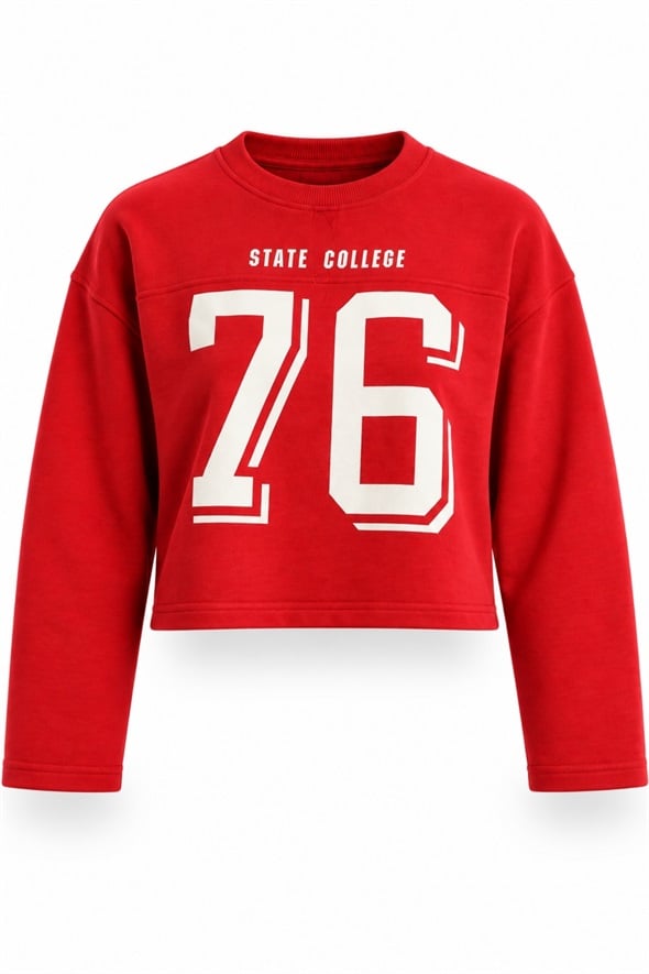 Kırmızı State Collage 76 Baskılı Sweatshirt 48023