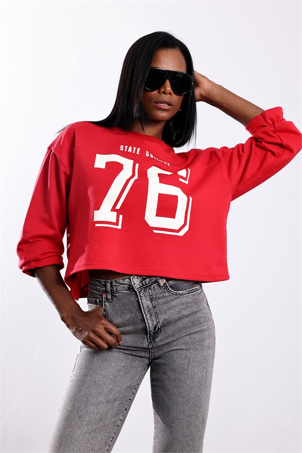 Kırmızı State Collage 76 Baskılı Sweatshirt 48023