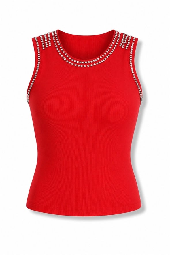 Kırmızı Taş İşlemeli Atlet 261006