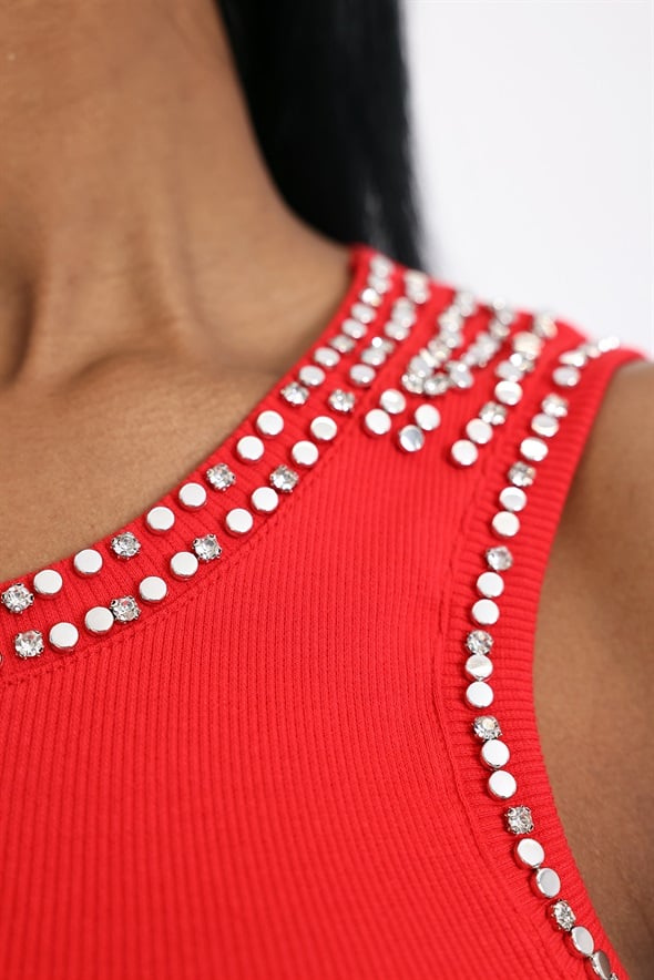 Kırmızı Taş İşlemeli Atlet 261006