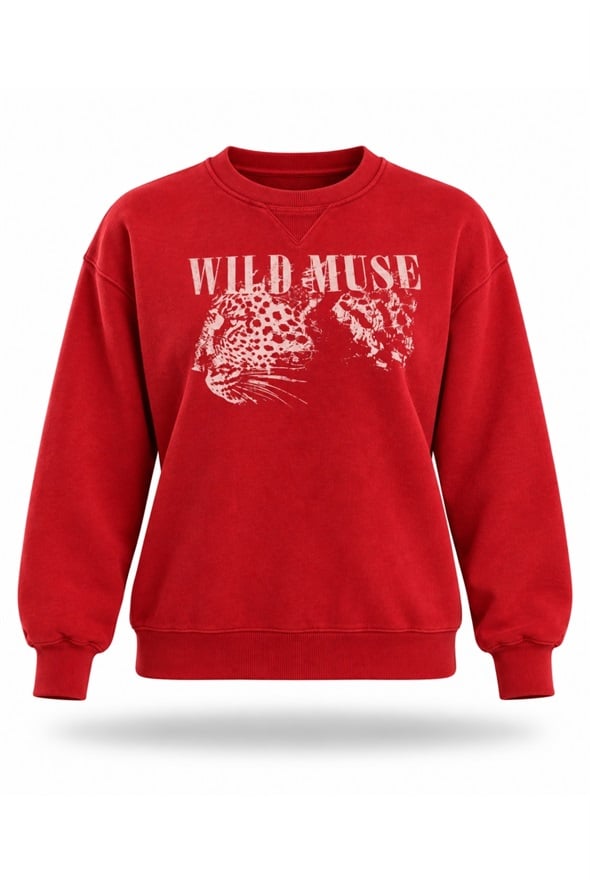 Kırmızı Wild Muse Baskılı Sweatshirt 19106