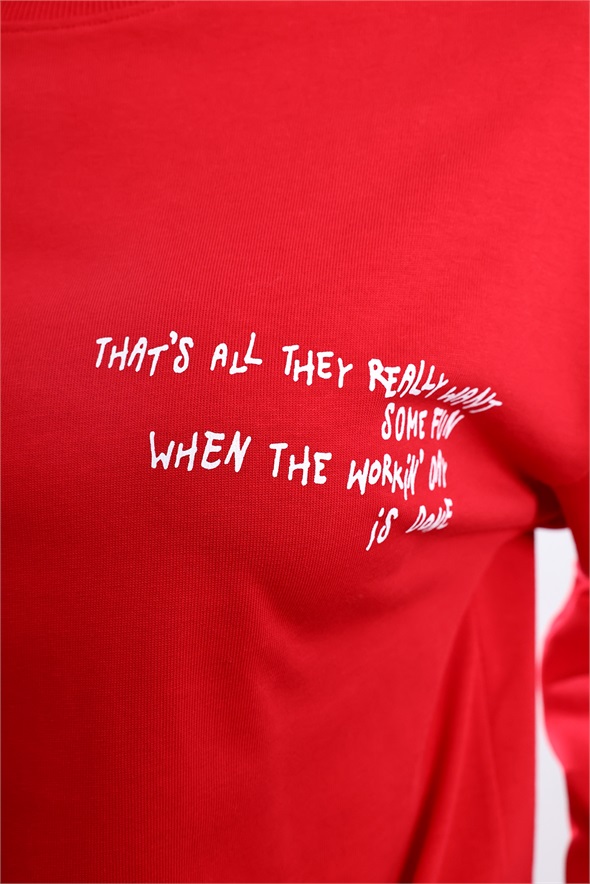 Kırmızı Yazı Baskılı Sweatshirt 4853