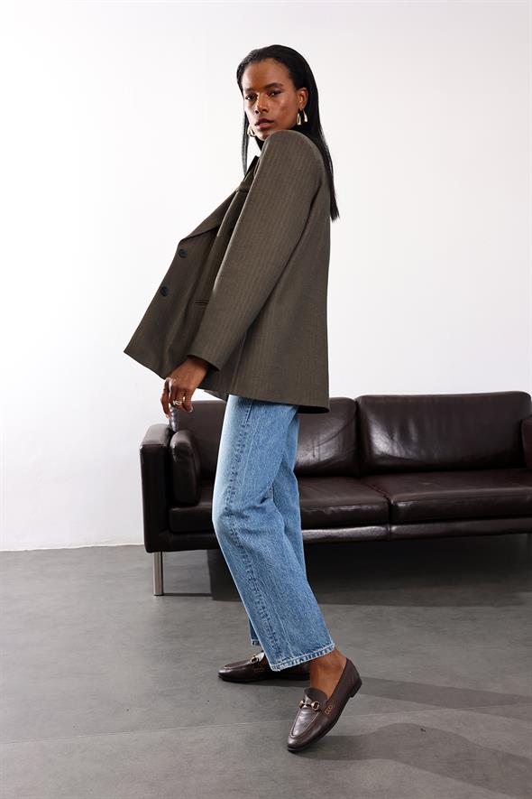 Koyu Haki Düğmeli Oversize Ceket 17255
