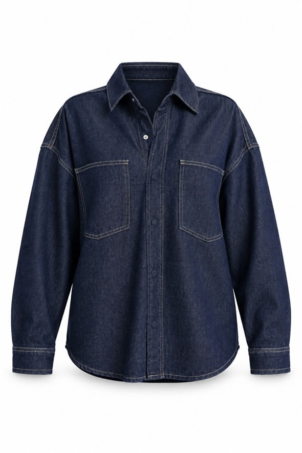 Koyu Lacivert Cepli Denim Gömlek 