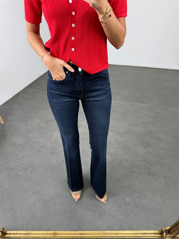 Koyu Lacivert Flare Jean 