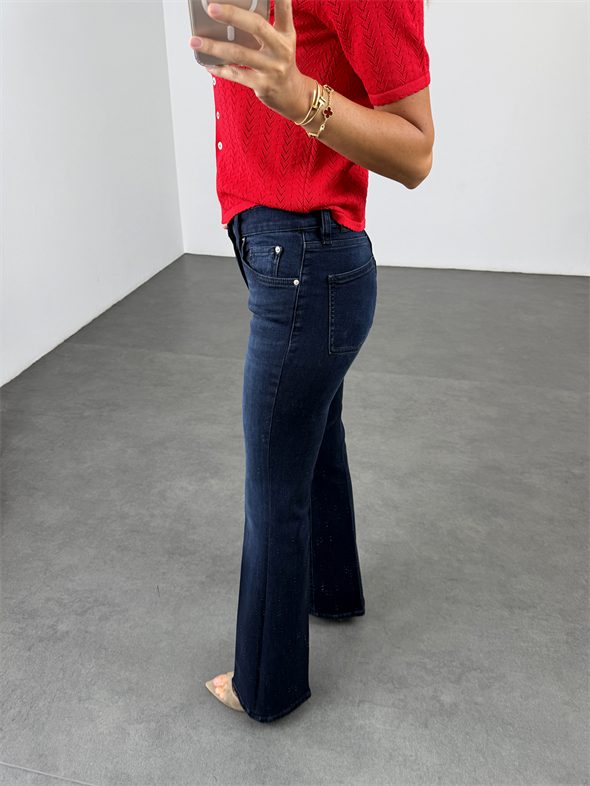 Koyu Lacivert Flare Jean 