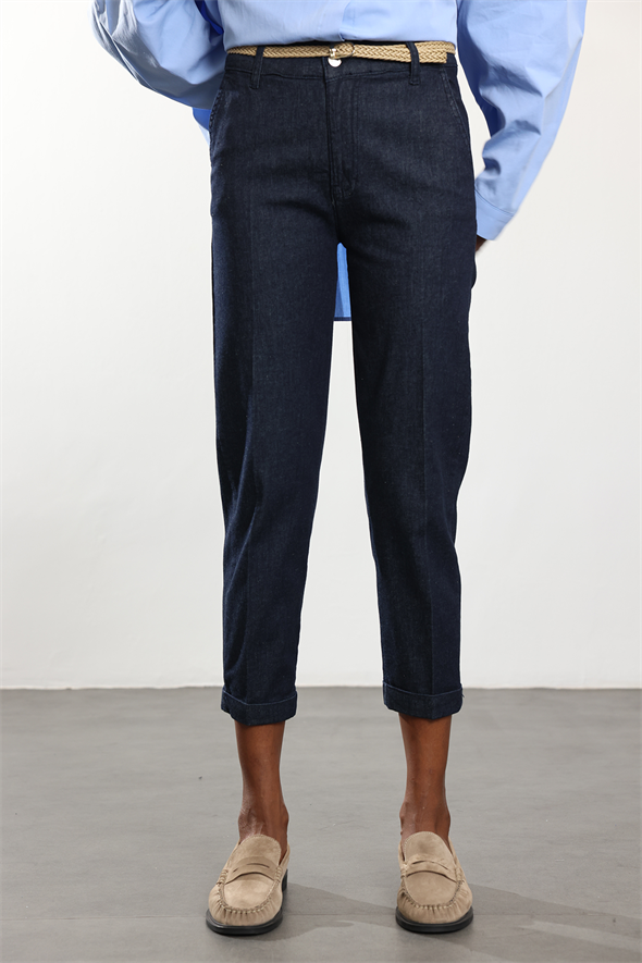 Koyu Lacivert Kemerli Duble Paça Jean 01109