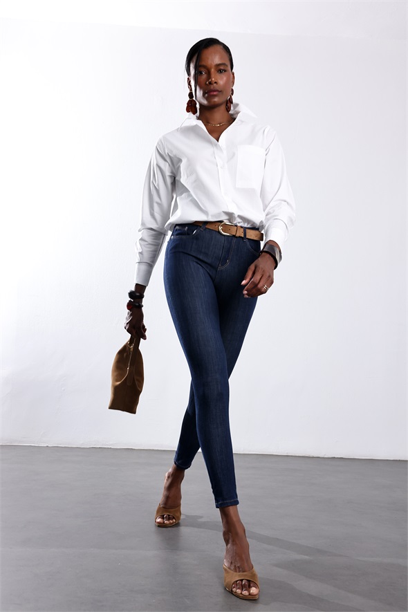 Koyu Mavi İthal Full Likra Toparlayan Skinny Jean 7277