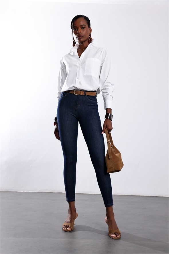 Koyu Mavi İthal Full Likra Toparlayan Skinny Jean 7277