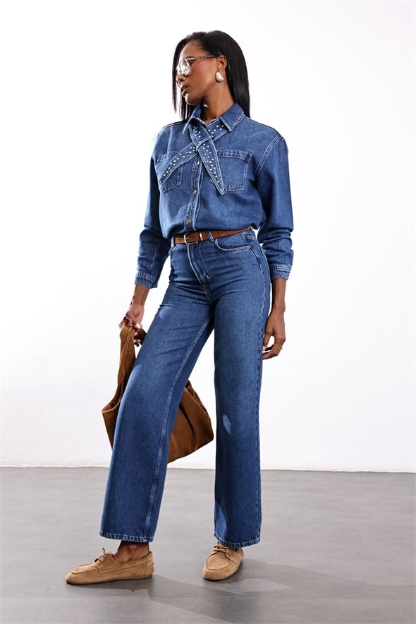 Koyu Mavi Wide Leg Jean 8431