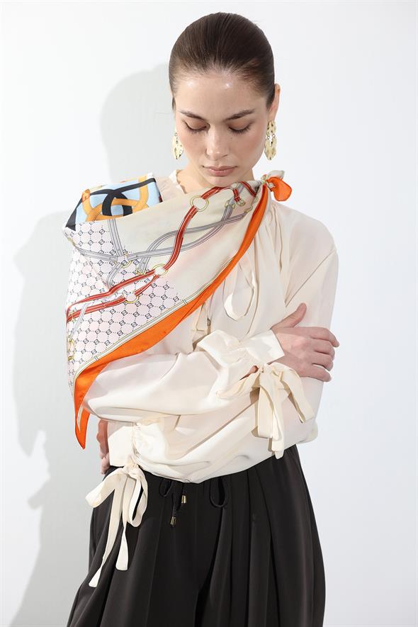 Krem Bağlama Detaylı Şifon Gömlek 4988