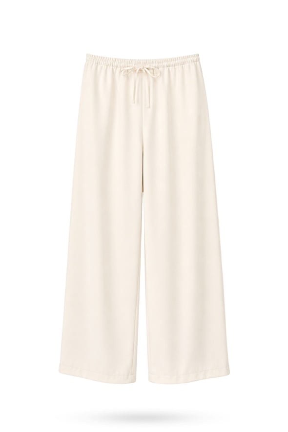 Krem Beli Lastikli Dökümlü Pantolon 18406