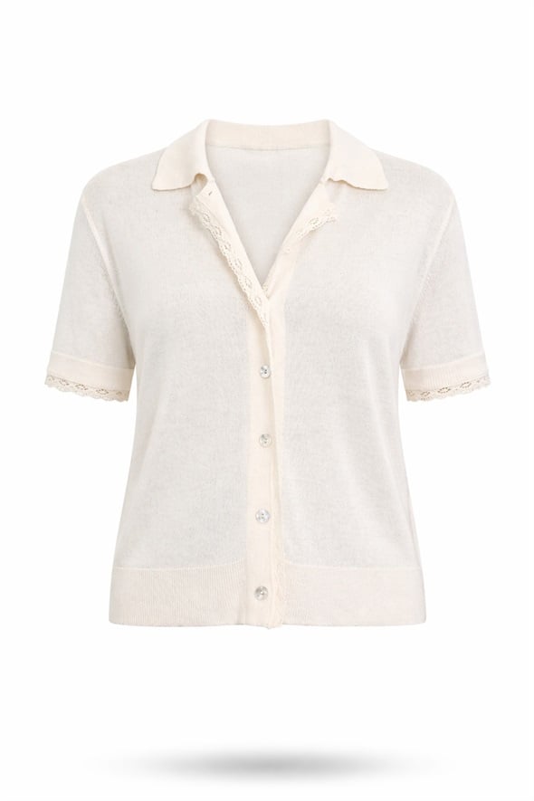 Krem Dantel Detaylı Kısa Kol Hırka 261023