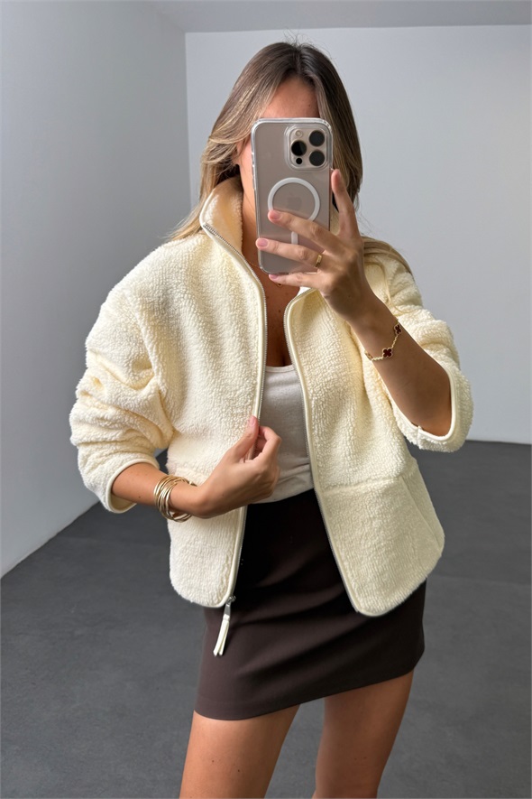 Krem Polar Ceket 23236