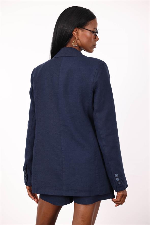 Lacivert %100 Ham Keten Ceket 