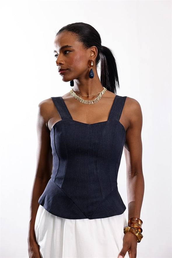 Lacivert Askılı Denim Büstiyer 3286