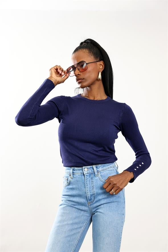 Lacivert Basic Düz Triko Kazak 