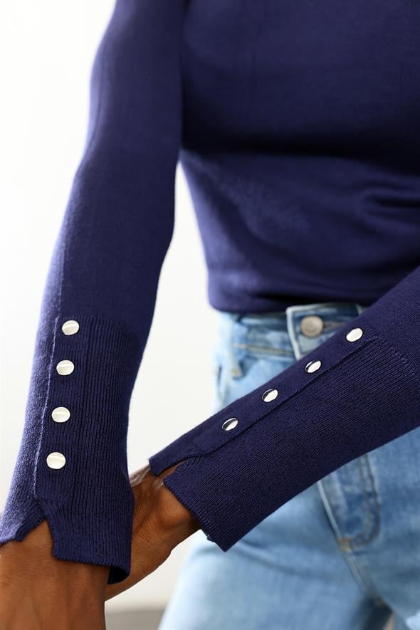 Lacivert Basic Düz Triko Kazak 