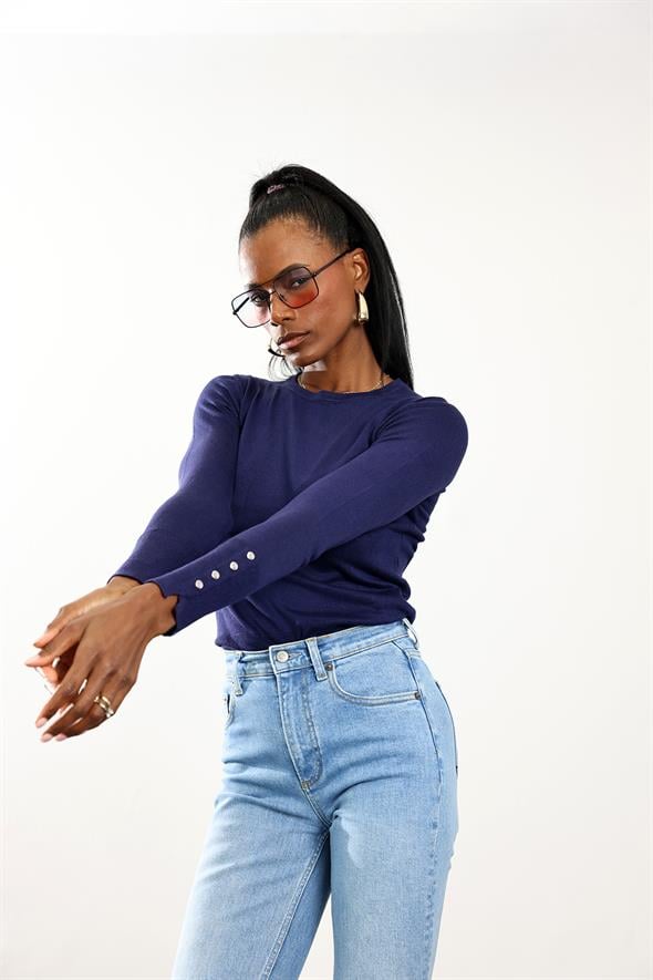 Lacivert Basic Düz Triko Kazak 