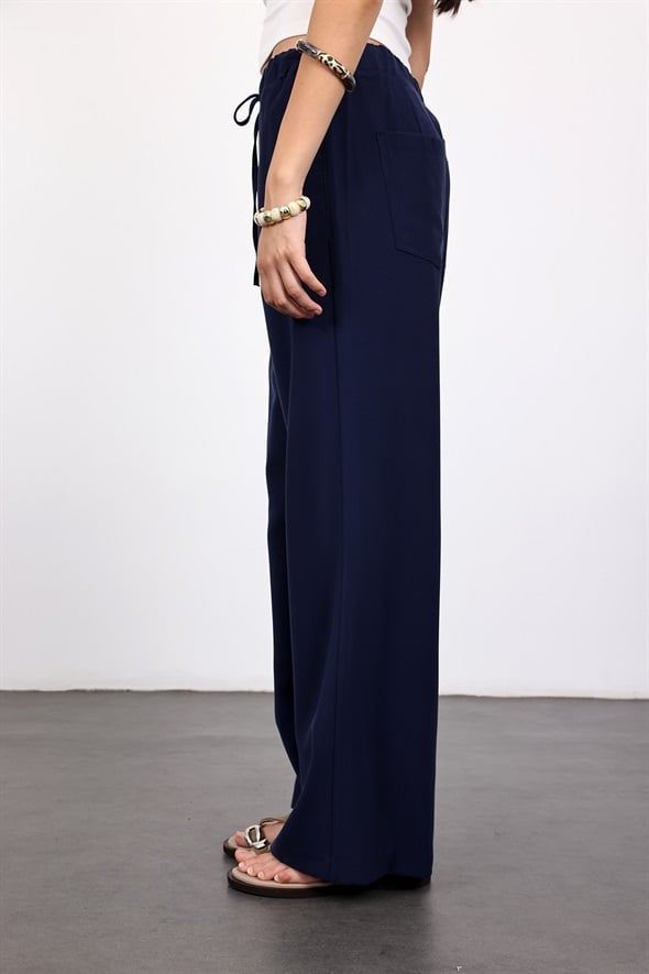 Lacivert Beli Lastikli Tensel Pantolon 9027