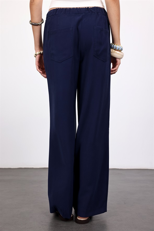 Lacivert Beli Lastikli Tensel Pantolon 9027