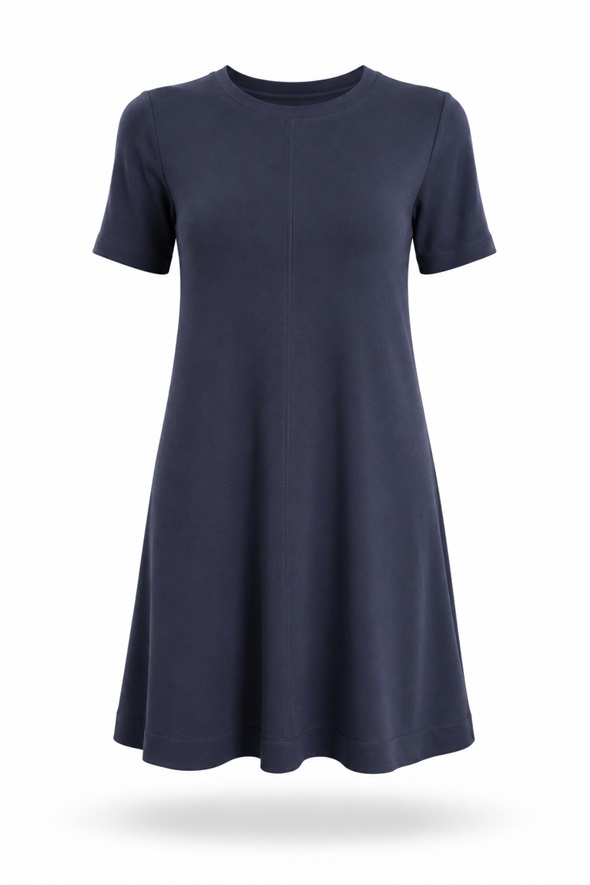 Lacivert Bisiklet Yaka Basic Elbise 