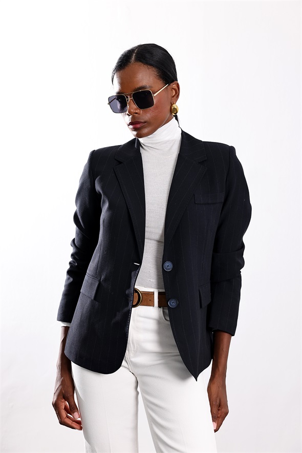 Lacivert Çizgili Blazer Ceket 17285