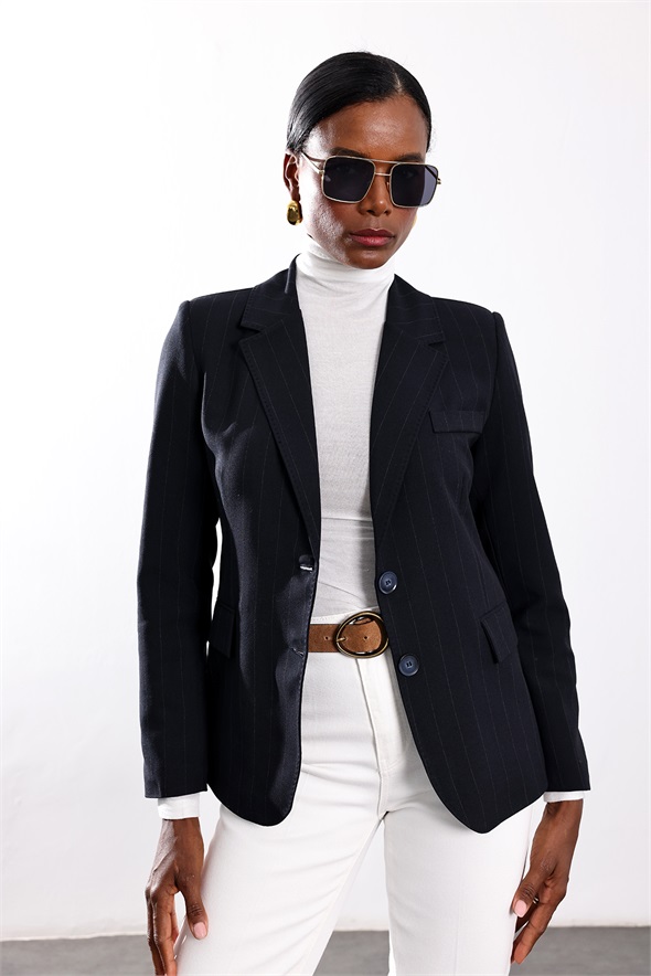 Lacivert Çizgili Blazer Ceket 17285