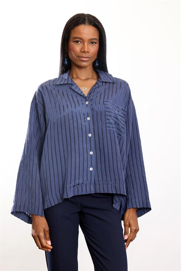 Lacivert Çizgili Dökümlü Gömlek 4998