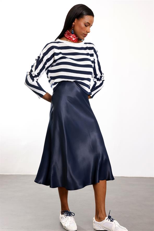 Lacivert Çizgili Merserize Triko 01838