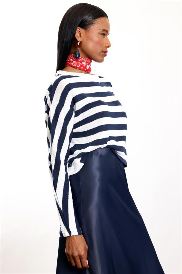 Lacivert Çizgili Merserize Triko 01838