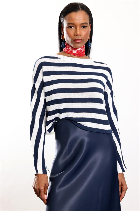 Lacivert Çizgili Merserize Triko 01838