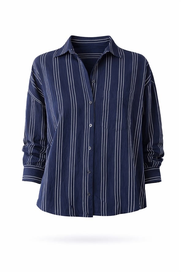 Lacivert Çizgili Oversize Gömlek 6608