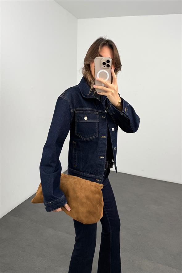 Lacivert Dikiş Detaylı Denim Ceket 