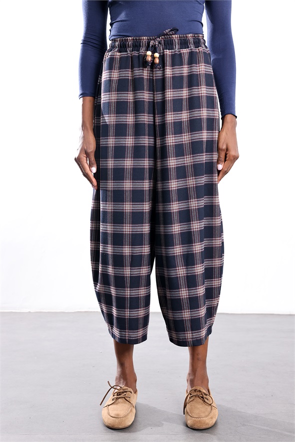 Lacivert Ekose Barrel Pantolon 51486
