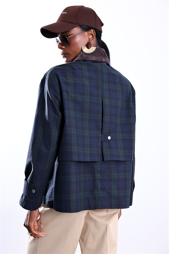 Lacivert Ekose Desen Gabardin Ceket 5157