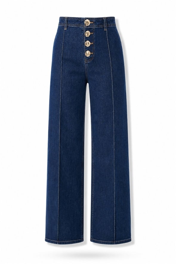 Lacivert Gold Düğme Detaylı Jean 