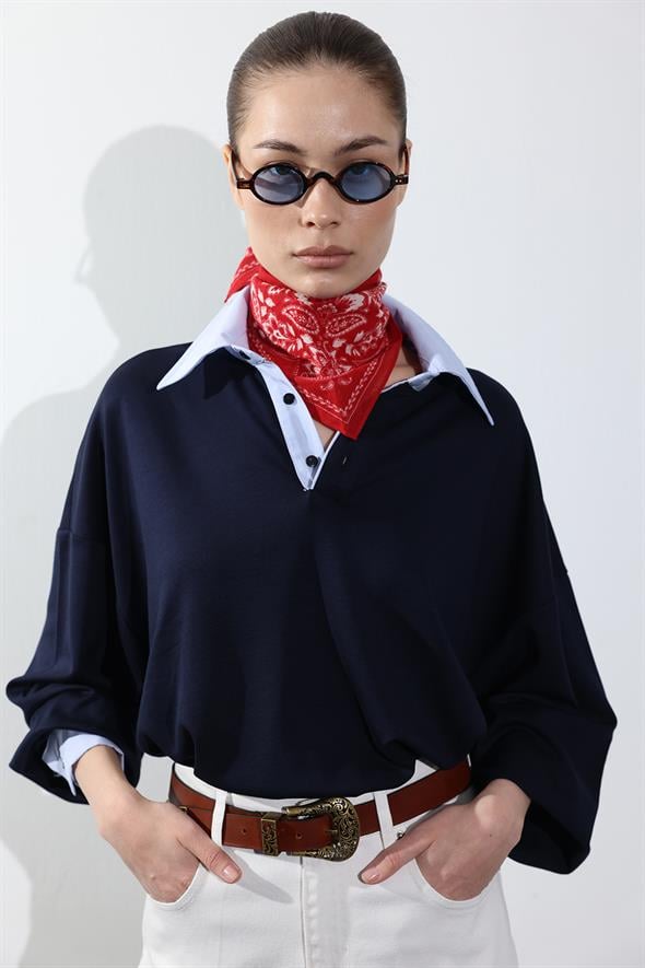 Lacivert Gömlek Yakalı Sweatshirt 71870