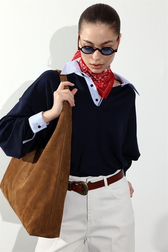 Lacivert Gömlek Yakalı Sweatshirt 71870